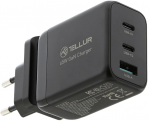 Tellur GaN 65W 3-port wall charger, 2xUSB-C + USB-A, EU,UK,US, juodas