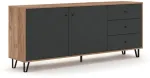 Mebel Elite Komoda BACARDI, 183 cm, ąžuolo &bdquo;Craft Tobacco&ldquo; ir grafito spalvų