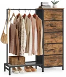 Songmics Komoda su 5 audinio stalčiais ir drabužių pakaba, ruda