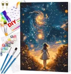 Tapyba pagal numerius su rėmu 40 x 50 cm &bdquo;Mergaitė po žvaigždėmis&ldquo; TP52
