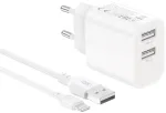 Įkroviklis XO Sieciowa 2x USB 2,4A balta + kabelis Lightning (CE55)