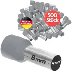 Kalitec Ae408gr izoliuotos vielos galinės movos 4,0 mm&sup2; 8 mm ilgio pilkos spalvos pagaminta Vokietijoje pramoninės kokybės pakuotė 500 vnt.