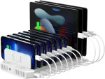 Unitek 60 W mobiliųjų telefonų įkrovimo stotelė su 10 prievadų, Usb įkrovimo stotelė keliems įrenginiams su Smartic technologija ir reguliuojamu skyriklis plan&scaron;etiniams kompiuteriams ir kitiems Usb įrenginiams