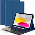 Cacoe dėklas su klaviatūra, skirtas ipad 11 (a16) / 10 kartos (11 colių / 10,9 colio) 2025/2022 su jutikliniu kilimėliu, 7 spalvų ap&scaron;vietimu, nuimama belaide klaviatūra, tamsiai mėlyna