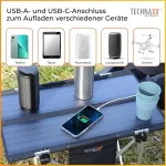 Technaxx sulankstomas saulės energijos stovyklavimo stalas Tx-251 - ne&scaron;iojamas saulės baterijų įkroviklis su 2 x Usb įkrovimo prievadais ir kompakti&scaron;ku dizainu - idealus stovyklavimui ir lauke, juodas