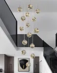 Kinbolas pakabinamas &scaron;viestuvas su 15 stiklinių burbulų, modernus reguliuojamo auk&scaron;čio sietynas laiptams, koridoriui, su Led laidu 4000 K - 60 x 300 cm, pilkas pakabinamas &scaron;viestuvas