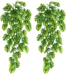 Lbsamp 2 dirbtinių kabančių augalų pakuotė, &scaron;viesiai žalia, 70 cm ilgio, dirbtinis augalas, dirbtiniai monstera lapai, netikros gebenės kabančios girliandos vestuvėms, namų sodui, sienų dekoravimui, kabančios vazonai