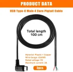 3 vnt. Usb-c 90&deg; laidas su atvirais galais, 100 cm, 5v 3a