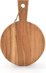 Samhita apvalus akacijos medienos pjaustymo lentos su rankena mėsos, sūrio, picos, duonos pjaustymui ir patiekimui - sienų dekoracija (33 cm x 23 cm x 1,1 cm)