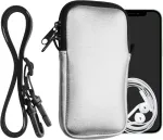 Kwmobile dėklas mobiliajam telefonui i&scaron;maniesiems telefonams m - 5.5 colio - neopreno dėklas mobiliajam telefonui metallic sidabrinis su virvele - dėklas mobiliajam telefonui su grandinėle 15.2 x 8.3 cm vidiniai matmenys