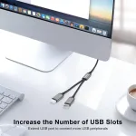 Usb A &Scaron;akotuvas 1 į 2 I&scaron;ėjimai, Dual Port Hub (pilka)