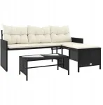 Sodo sofa L 3-vietė su pagalvėlėmis, Pe ratanas, juoda, 170x120x72,5 cm