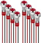 Guuzi 6mm led indikatoriaus lemputė 12-24v vandeniui atspari signalinė lemputė metalinė plok&scaron;telė led indikatoriaus signalinė lemputė plok&scaron;tės tvirtinimas plok&scaron;čia galvutė su laidais sidabrinis korpusas (raudona, 8vnt)