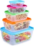 Wakihong 5 maisto produktų laikymo indų rinkinys su dangteliais, kvadratinės maisto ruo&scaron;imo dėžutės, plastikinės užkandžių dėžutės, tinkamos naudoti mikrobangų krosnelėje, &scaron;aldiklyje ir indaplovėje