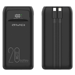 Powerbank 20000mAh 22.5W Ekranas + PD/iPhone kabeliss Lightning AWEI (P169K) juodos spalvos