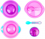 VITAL BABY 2 kelioniniai dubenėliai su siurbtuku, dangčiu ir &scaron;auk&scaron;teliu, rožinis/mėlynas