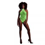 Ouch By Shots Neon Lingerie Bodysuit by Shots - Halter Neck, UV Reactive, Neon Žalias