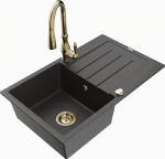 Granitinė virtuvinė plautuvė Mexen Bruno su mai&scaron;ytuvu ir sifonu, Juodas granite+Gold