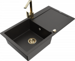 Granitinė virtuvinė plautuvė Mexen Leo su mai&scaron;ytuvu ir sifonu, Metallic juodas/auksinis+Gold