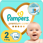 Pampers Premium Care Tape sauskelnės, 2 Dydis, 136 vnt., 4&ndash;8 kg