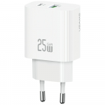 Laidinis įkroviklis USAMS CC315 T65 25W 1xUSB-C 1xUSB-A Fast Charging baltos spalvos
