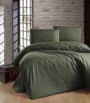 Riposo PREMIUM Satino medvilnės patalynės komplektas STRIPE DARK Žalias 200x200 cm