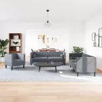Svetainės sofa 3 vnt. Tamsiai pilka Aksomas