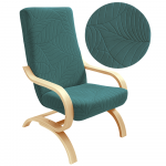 Tamsiai žalias fotelio užvalkalas su reljefiniu lapų ra&scaron;tu