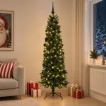 Dirbtinė siaura kalėdinė eglutė su žaisliuku 210 cm 300 LED