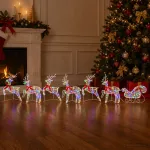 Kalėdinis elnias su rogutėmis 7 vnt. 140 LED Įvairių spalvų
