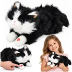 Lean Toys Juodas and Baltas Plush Kitten Cuddly Toy with Meowing Sounds 40cm