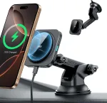 Esr Halolock belaidis automobilinis įkroviklis tvirtinamas ant prietaisų skydelio, 7.5w, su magnetiniu sulygiavimu ir snap, suderinamas su iphone 12, 12 pro, 12 mini, 12 pro max, juodas