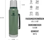 Stanley Classic Legendary Termosas, 1 L, palaiko kar&scaron;tą arba &scaron;altą 24 valandas, nerūdijančio plieno termosas, be Bpa, galima plauti indaplovėje, Hammertone Žalias
