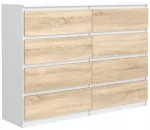 Didelė Talpi Komoda 8 Stalčiai 120 cm Balta Sonoma Fasadas Miegamajam