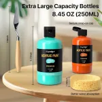 Jusart akrilinių dažų rinkinys, su 24 akrilinėmis spalvomis (po 250 ml), dideli buteliukai, netoksi&scaron;ki akriliniai dažai, atsparūs vandeniui ir &scaron;viesai, skirti menininkams, medžiui, audiniui, drobei, odai ir akmeniui