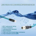 Szrmcc m12 8-pin x-coded male į rj45 ethernet cat7e gigabit ekranuotas vandeniui atsparus kabelis, skirtas basler gige cognex in-sight vision kamerų jutikliams (mėlynas, 3 m)