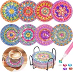 Jovicos rinkinys mergaitėms nuo 6 7 8 9 10 metų, 8 vienetų deimantinės tapybos padėkliukai su laikikliu, 5d deimantinė tapyba vaikams ir suaugusiems, meno mandala, dovanos mergaitėms, vaikų gimtadienio rinkinys