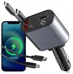 Galingas 4in1 automobilinis įkroviklis Usb / Usb-l 120w |+ Usb-c / Lightning kabelis