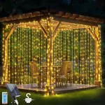 Glaxcidy &scaron;viesos užuolaida vidaus patalpoms 3 m x 3 m, 300 led saulės energijos užuolaidų &scaron;viestuvas 8 režimai su nuotoliniu valdymu, vandeniui atsparios girliandos užuolaida vidaus dekoravimui, kalėdoms, miegamajam, vakarėliui, vestuvėms, &scaron;ilta balta