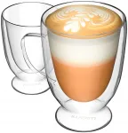Terminės stiklinės latte kavai, arbatai su padėkliuku ir ausimi Miowi 2x260ml