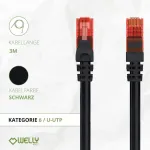 Welly Enjoy Wy40153 tinklo patch kabelis, 6 kategorija, U/utp Ethernet Gigabit Lan Rj45, 3 m, Pvc Cu Awg 26/7, juodas