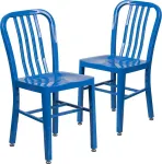 Flash Furniture 2 mėlynų metalinių komercinių kėdžių komplektas, skirtas naudoti patalpose ir lauke