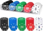 Minisoiso pokerio žetonų rinkinys, 100 vnt., kazino pokerio žetonai, žaidimų žetonai, vertės žetonai, kortos, pokerio žetonai, ruletės žaidimas, bingo žetonai su verte, blackjack rinkinys skaičiavimo žymekliams, kazino pokerio rinkinys