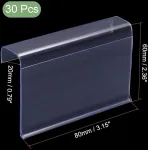 Sourcing map L formos etikečių laikiklių rinkinys, 30 vnt., 80 x 60 mm, skaidrus plastikas vielinėms lentynoms