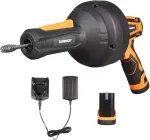 Dominox 12 V akumuliatorinis kanalizacijos valiklis su 7 m valymo spirale ir 2.0 Ah akumuliatoriumi, rankinis kanalizacijos valymo spiralė tualetui, nuotekoms, praustuvui 1.9-5 cm vamzdžiams