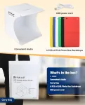 Mini foto studijos dėžė, Puluz 20cm ne&scaron;iojamas fotografavimo ap&scaron;vietimo palapinės rinkinys, balta sulankstoma ap&scaron;vietimo softbox su 20 Led lempučių + 6 fonai produktų demonstravimui