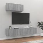 TV staliukas TV spintelių komplektas, 3 dalių, pilkas ąžuolo, mediena