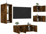 TV staliukas Sieninė TV sekcija su LED, 5 dalių, dūminio ąžuolo, mediena