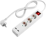 Ilgintuvas, 3-vietis, su jungikliu ir USB, 1,5m