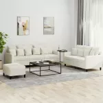 Sofa Sofos komplektas su pagalvėlėmis, 3 dalių, kreminis, aksomas